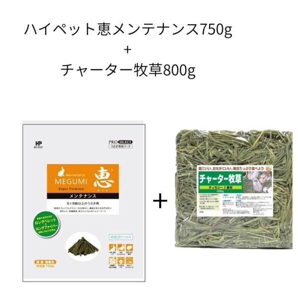 画像1: ハイペット 恵 メンテナンス750g + チャーター牧草(チモシー1番刈)800g セット (1)
