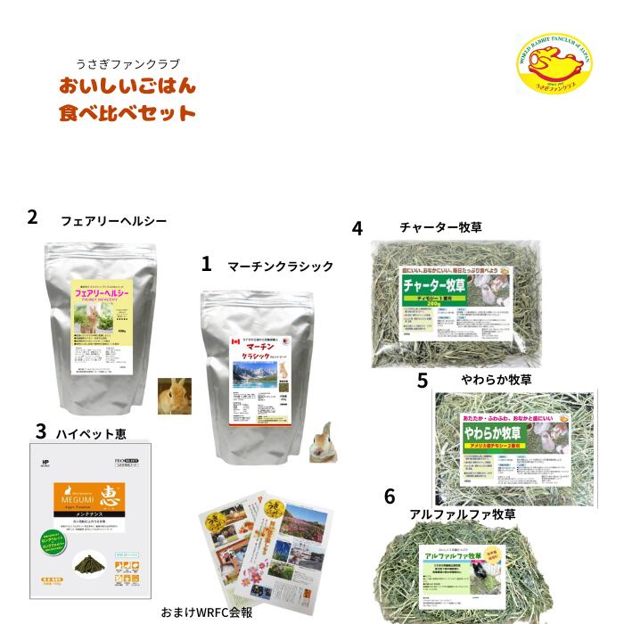 おいしいフード牧草食べ比べセット マーチンクラシック400g フェアリーヘルシー400g ハイペット恵375g チャーター牧草200g やわらか牧草200g アルファルファ200g